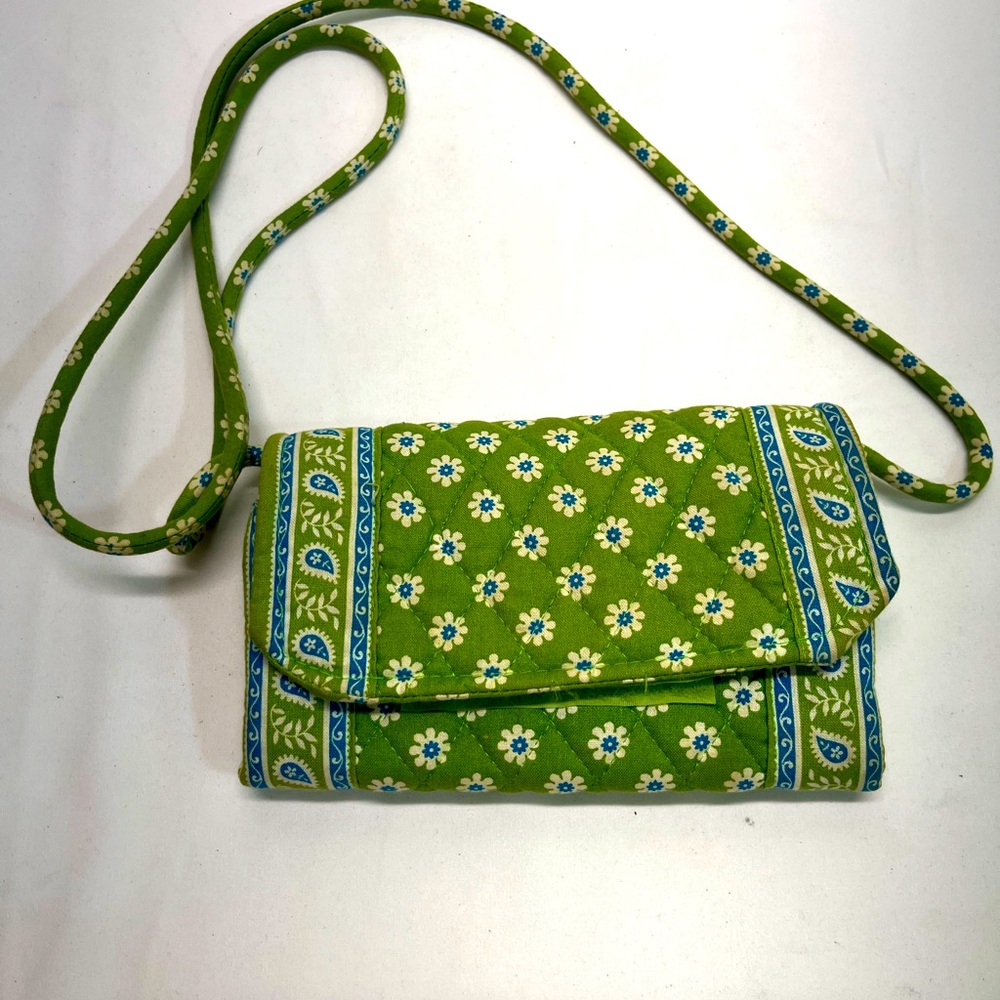 Vera Bradley Floral Crossbody Bag Purse Women 7” X 5” Green/Blue Cottagecore